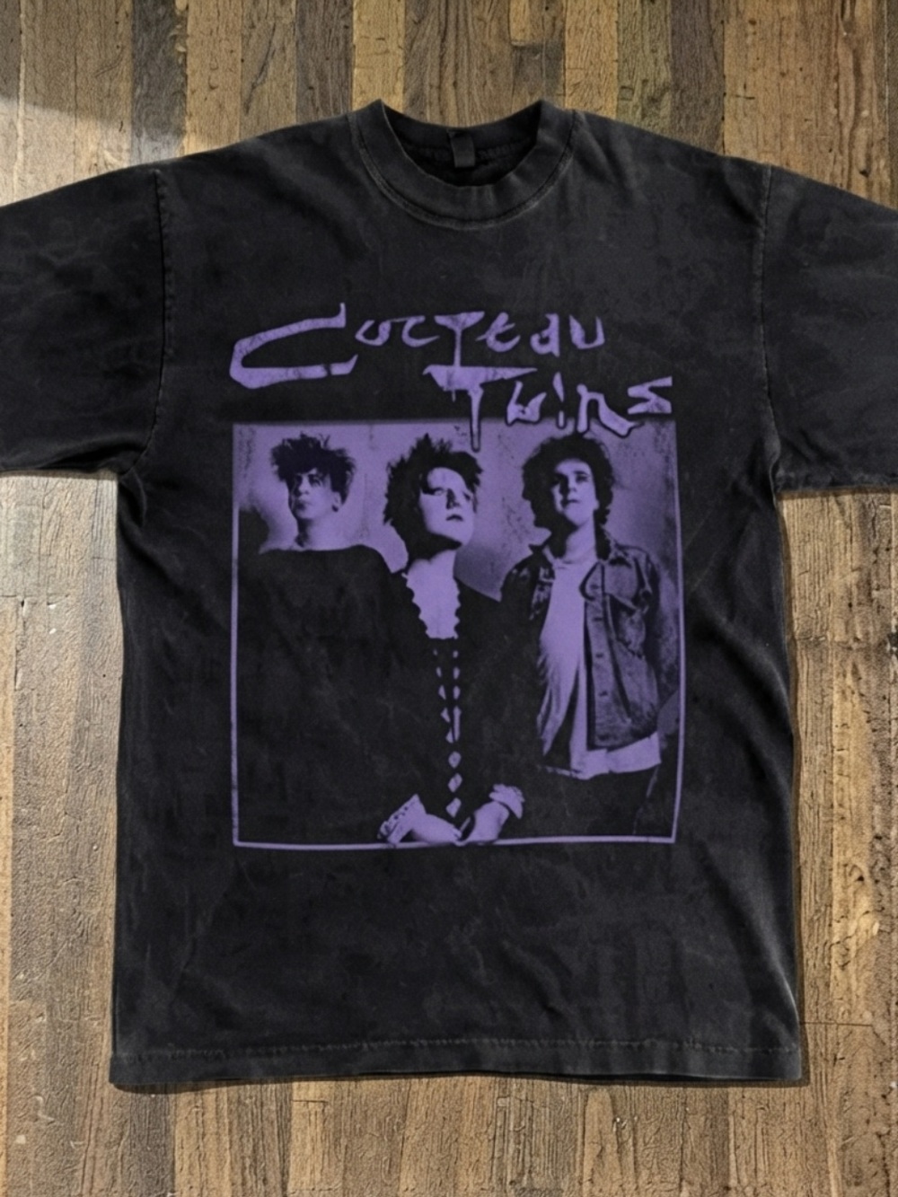 Gildan Black Tee with Purple Cocteau Twins Graphic